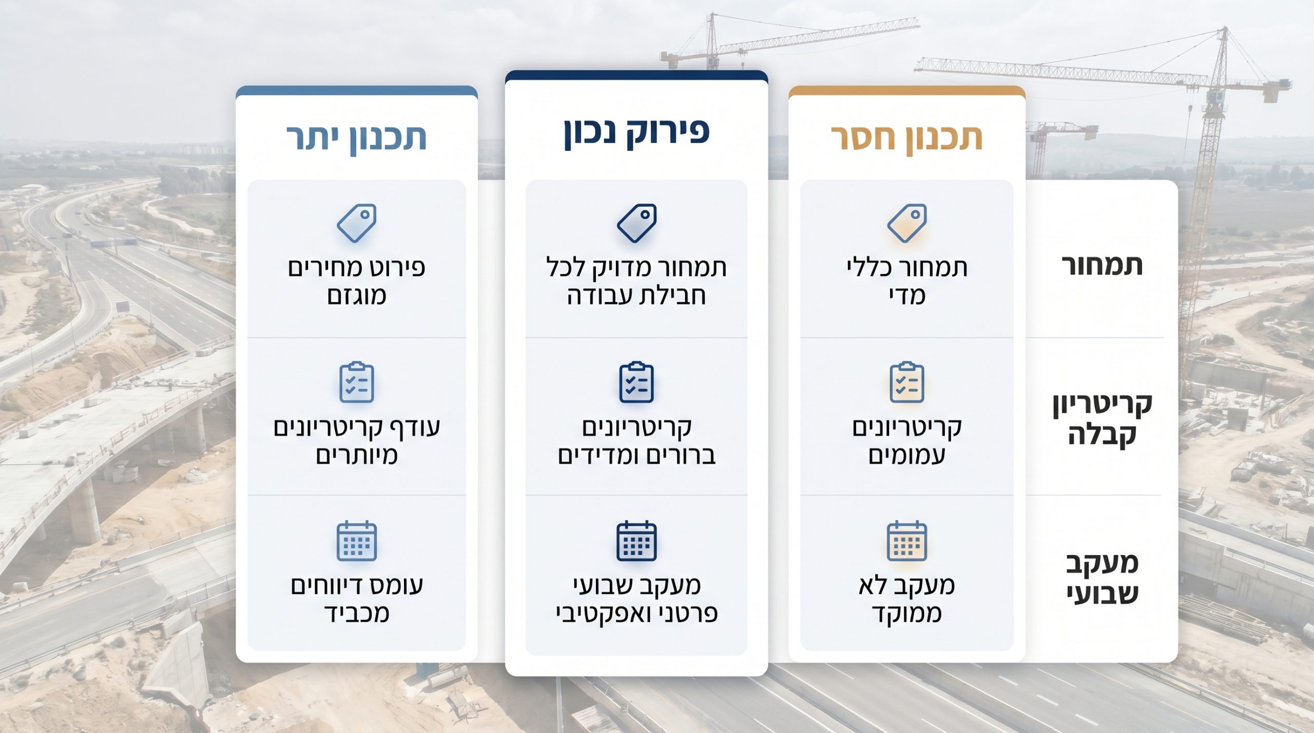 טבלת מבחני פירוק WBS - תכנון חסר, פירוק נכון, ותכנון יתר