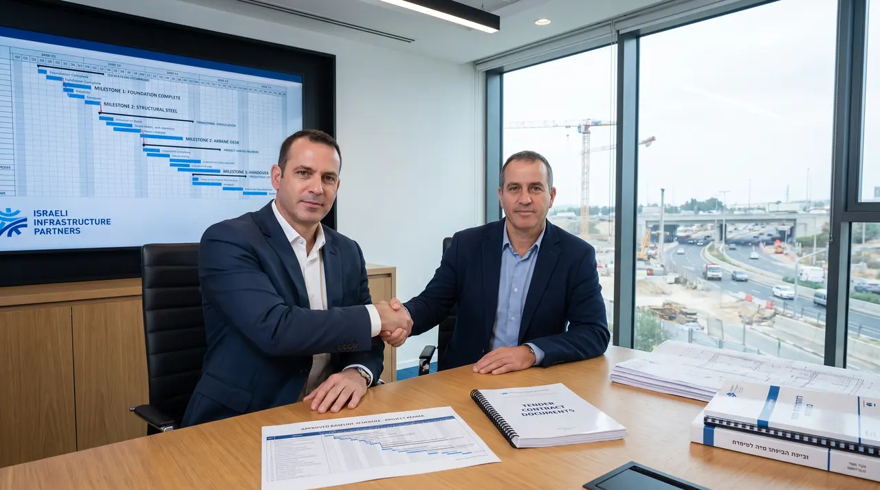 תרשים המדגים את הקשר בין בקרת לוחות זמנים לבין חוזה ותביעות הארכת זמן