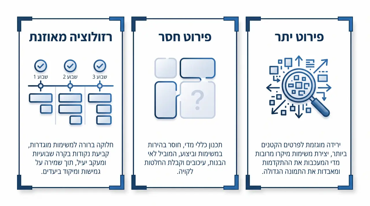 תרשים המדגים רזולוציית WBS מאוזנת המאפשרת בקרה שבועית