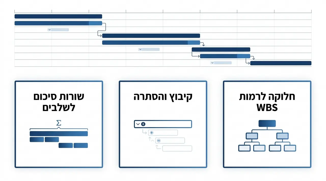 התאמת לוח גאנט באקסל לפרויקטים עתירי משימות באמצעות מבנה WBS