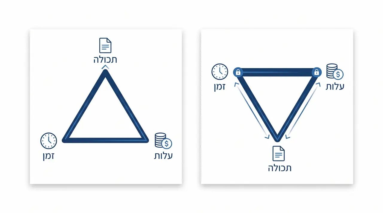 משולש הברזל בניהול פרויקטים מול משולש הפוך