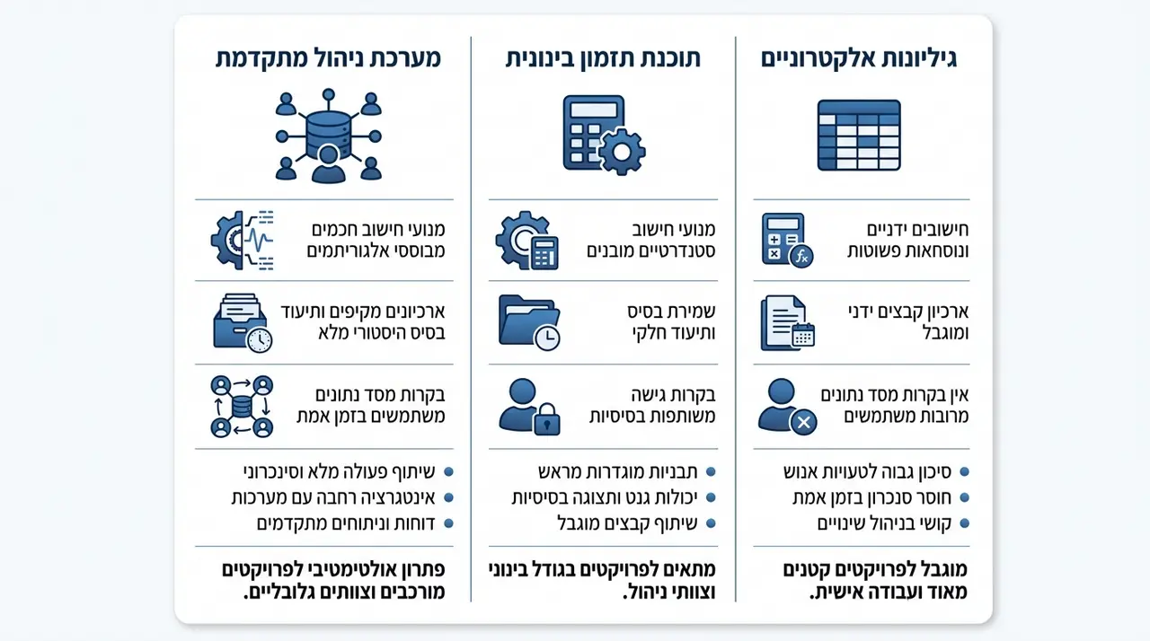 השוואה בין גיליונות אקסל לכלי תזמון ייעודיים לניהול פרויקטים